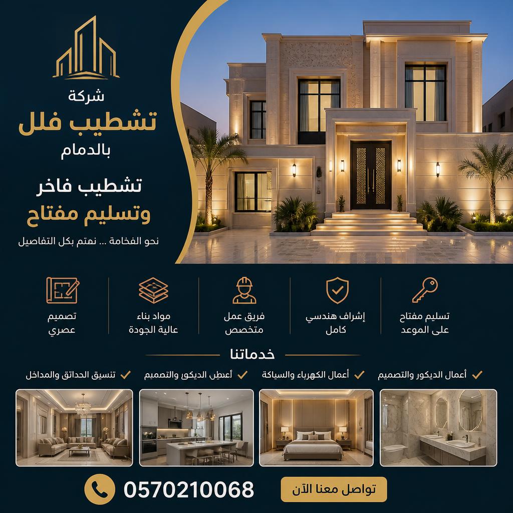 شركة تشطيب فلل بالدمام | تشطيب فاخر وتسليم مفتاح 0570210068
