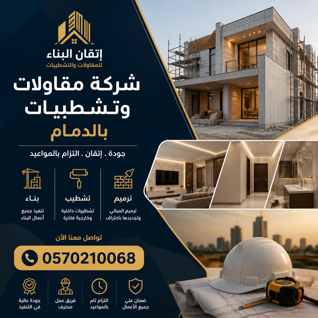 شركة مقاولات وتشطيبات بالدمام | بناء – تشطيب – ترميم باحتراف 0570210068