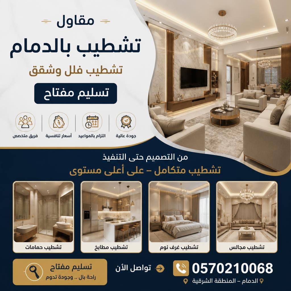 مقاول تشطيب بالدمام | تشطيب فلل وشقق تسليم مفتاح 0570210068