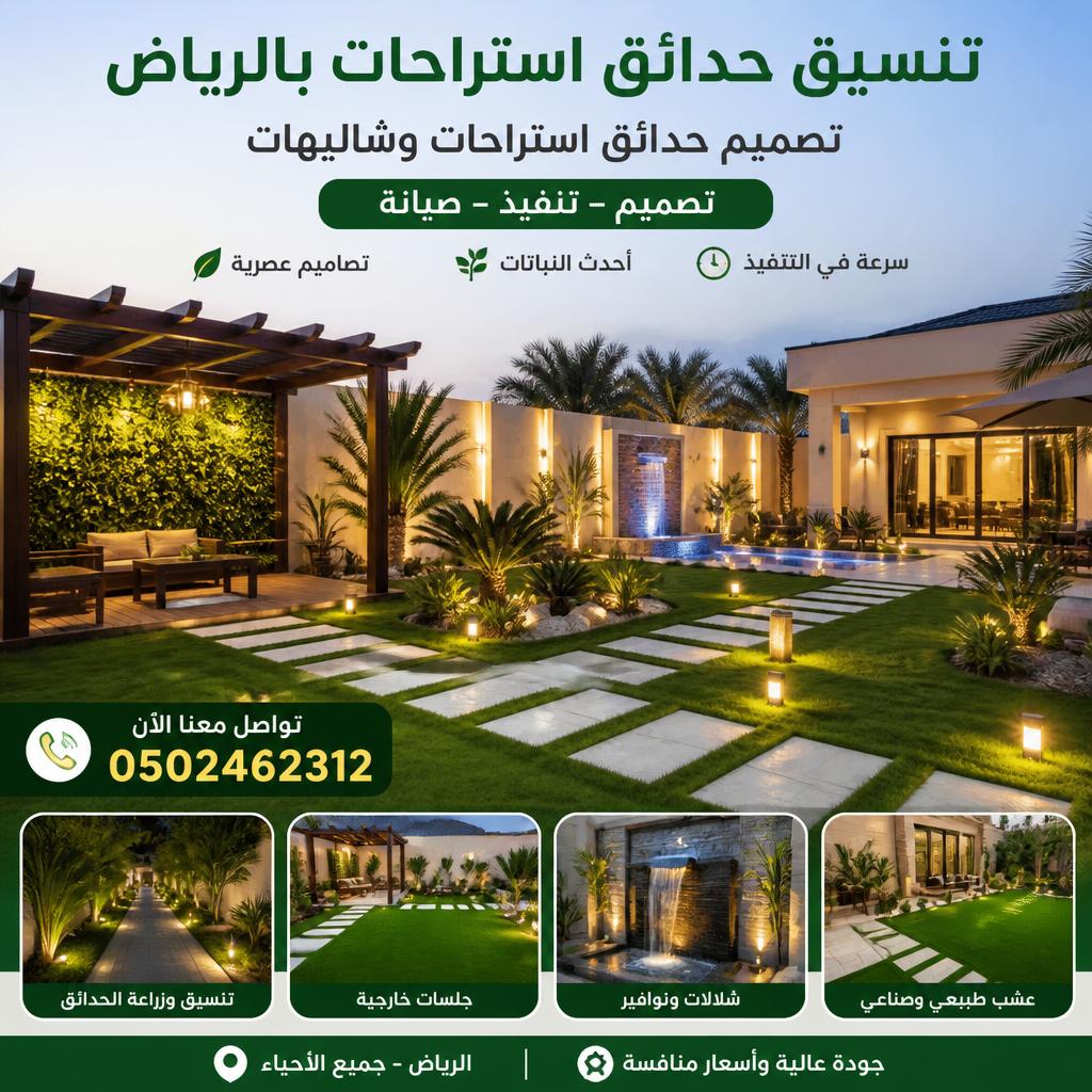 تنسيق حدائق استراحات بالرياض | تصميم حدائق استراحات وشاليهات 0502462312