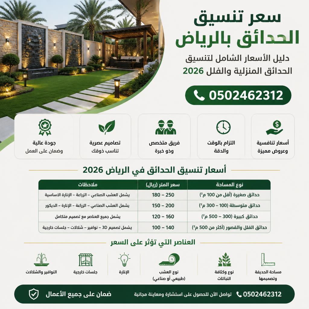 سعر تنسيق الحدائق بالرياض 0502462312 دليل الأسعار الشامل لتنسيق الحدائق المنزلية والفلل 2026