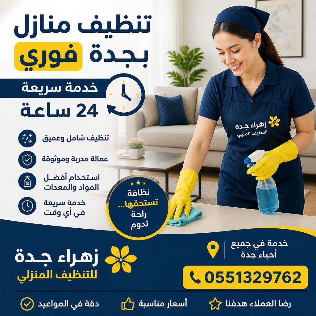 تنظيف منازل بجدة فوري | خدمة سريعة 24 ساعة زهراء جدة 0551329762